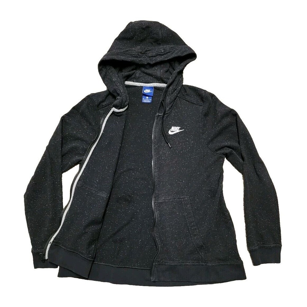Rare Y2K Nike Speckled Hoodie Full‎ Zip Jacket Womens Medium Black - Picture 2 of 16
